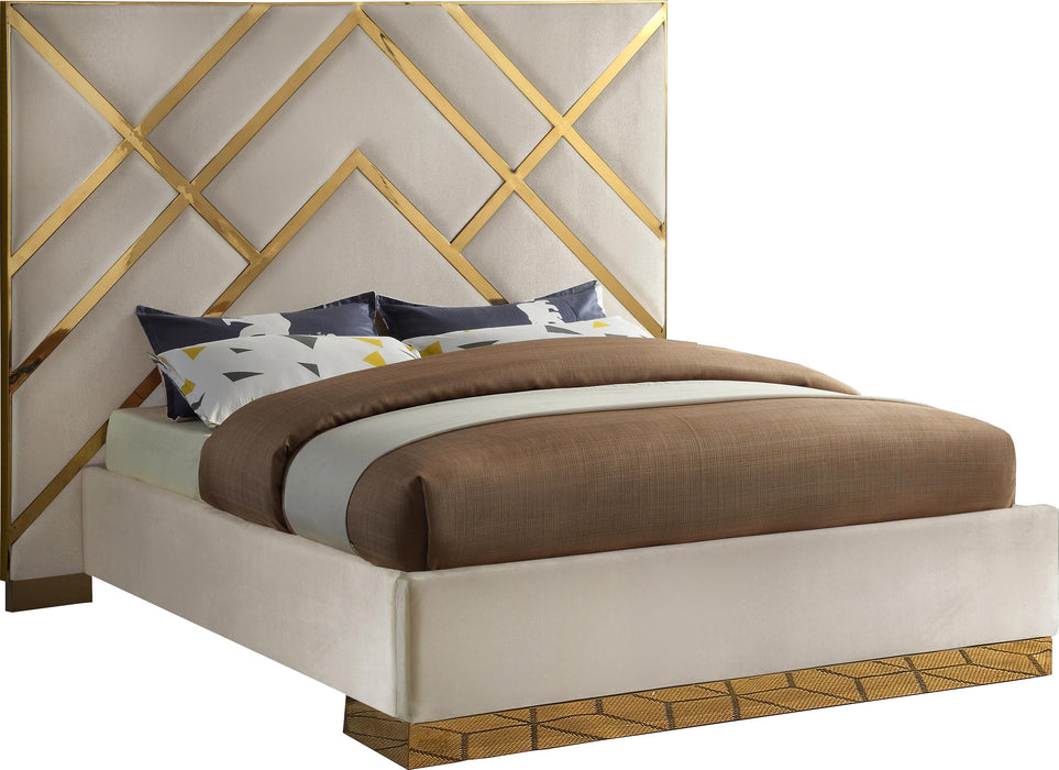Vector Cream Velvet Queen Bed