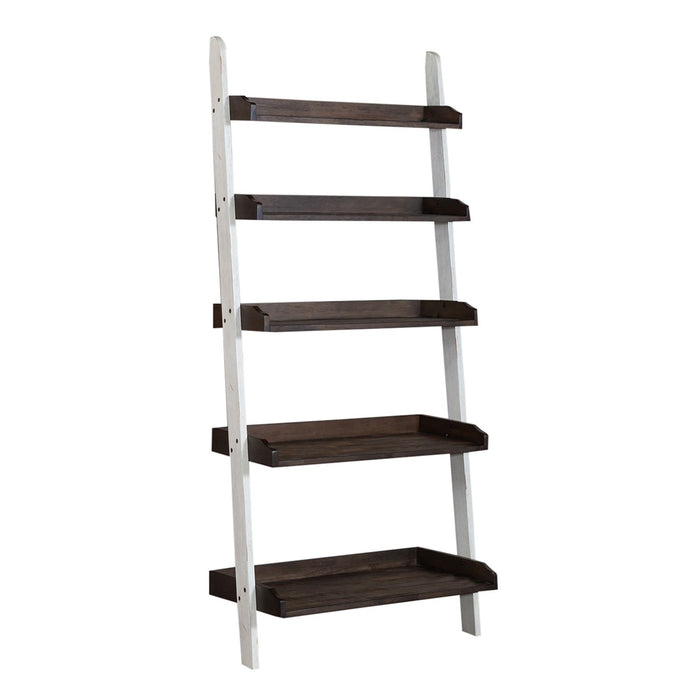 Farmhouse Leaning Bookcase in White/Oak
