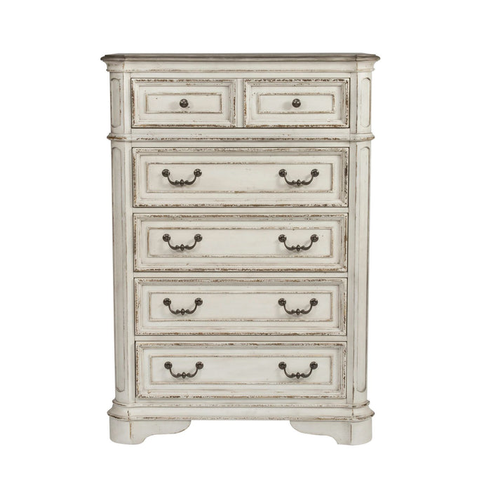Magnolia Manor King California Upholstered Sleigh Bed, Dresser & Mirror, Chest