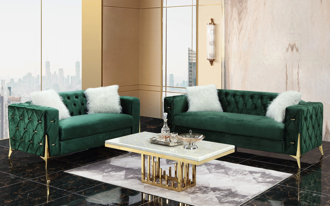 Emerald Modern Style Green Chair in Gold finish