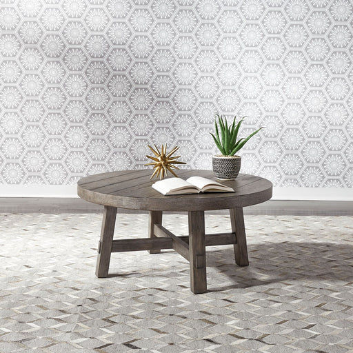 Liberty Furniture Modern Farmhouse Splay Leg Round Cocktail Table in Dusty Charcoal image