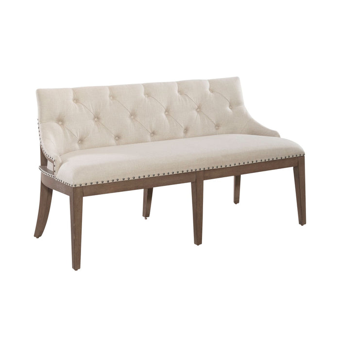 Americana Farmhouse Uph Shelter Dining Bench in Dusty Taupe & Black