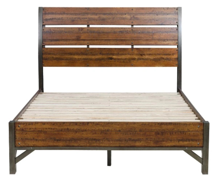 Holverson Queen Platform Bed in Rustic Brown & Gunmetal 1715-1*