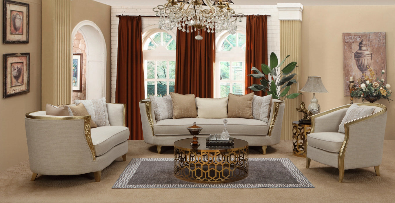 Cora Modern Style Beige Chair in Gold finish