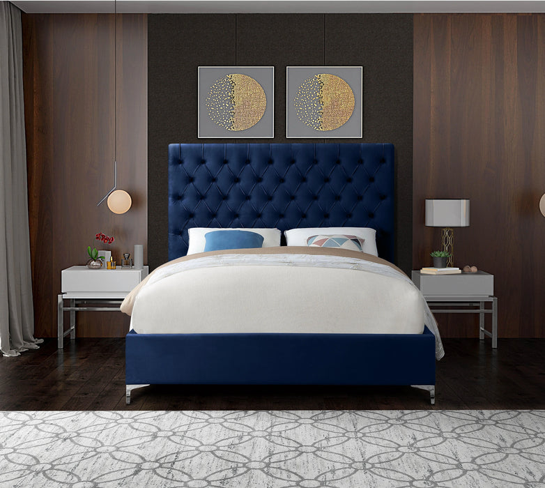 Cruz Navy Velvet Full Bed