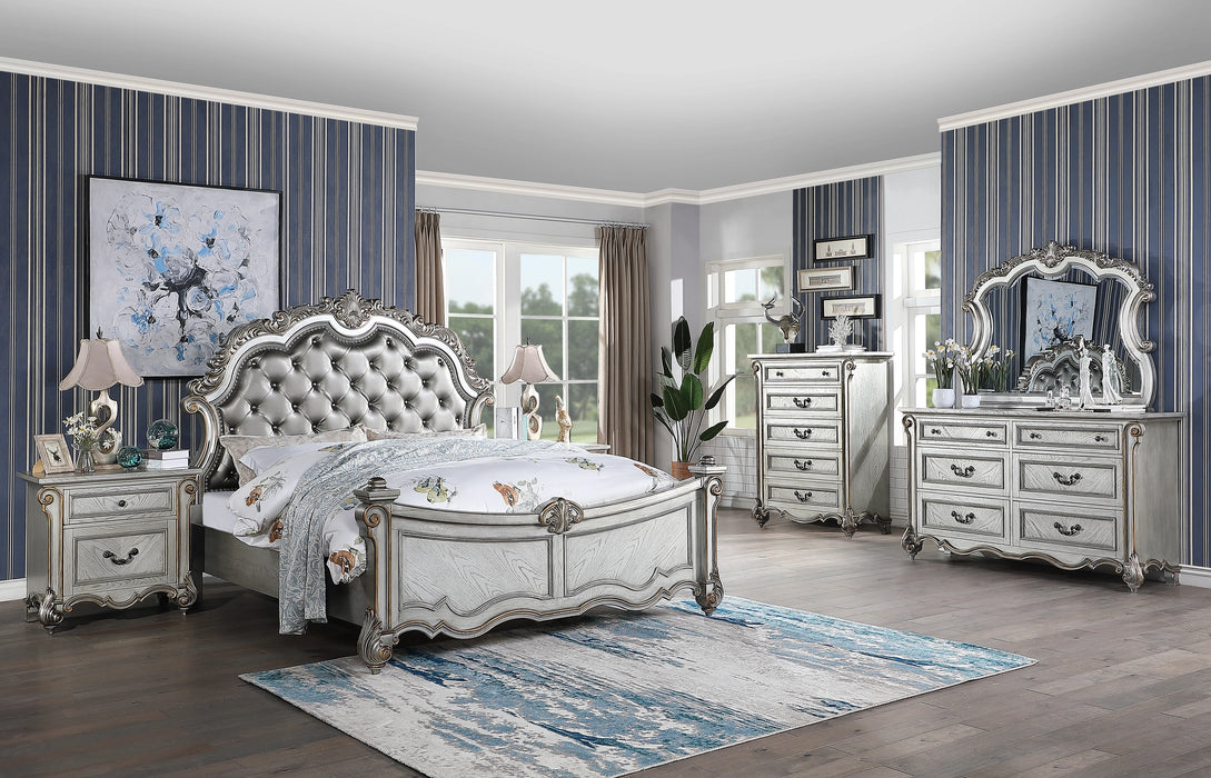 Melrose Transitional Style Nightstand in Silver finish Wood