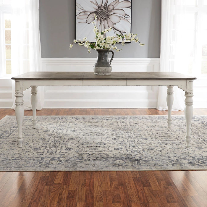 Magnolia Manor Leg Table in Antique White Base w/ Weathered Bark Tops image
