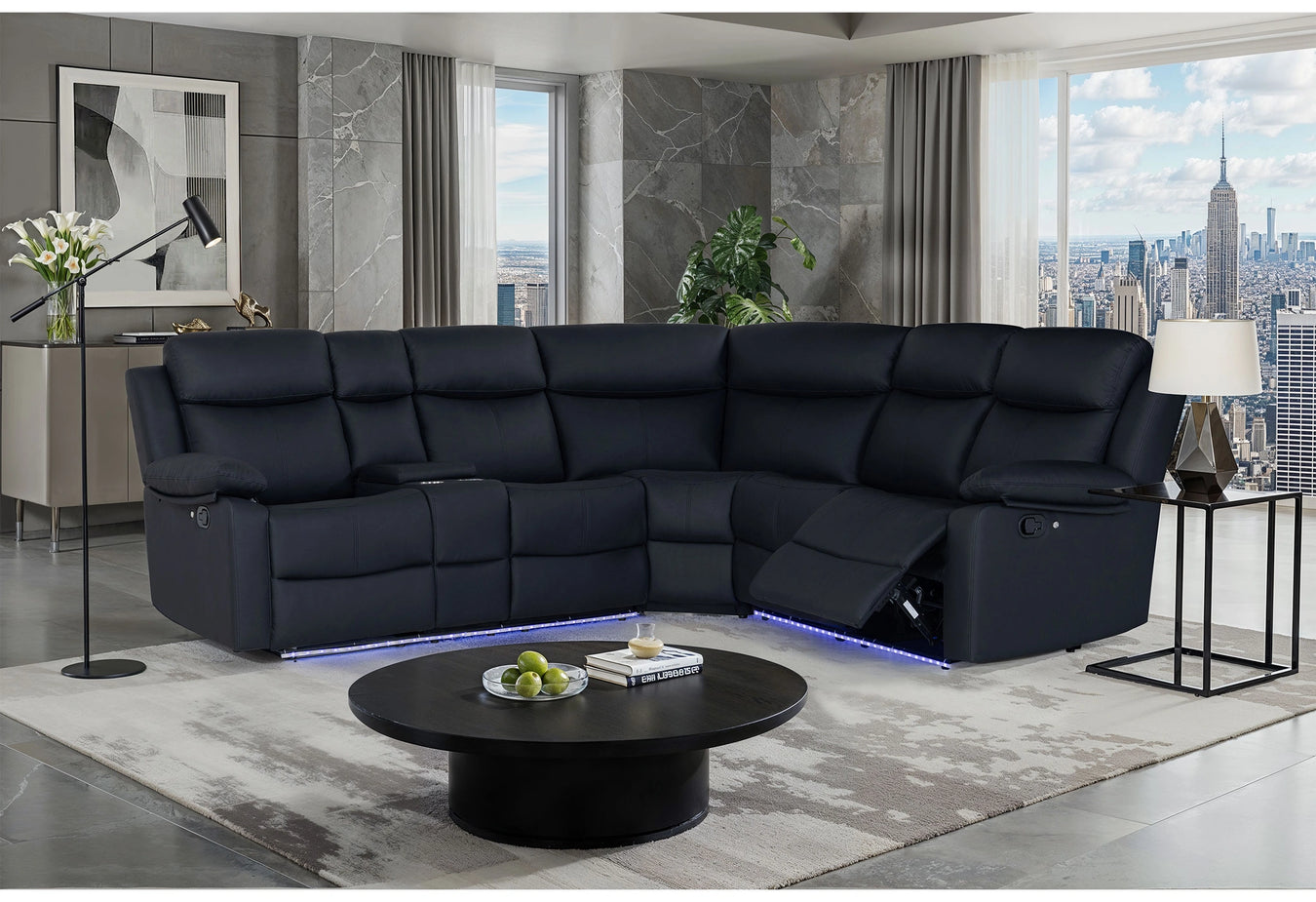 U6026 Black PU 72A Sectional With Speaker
