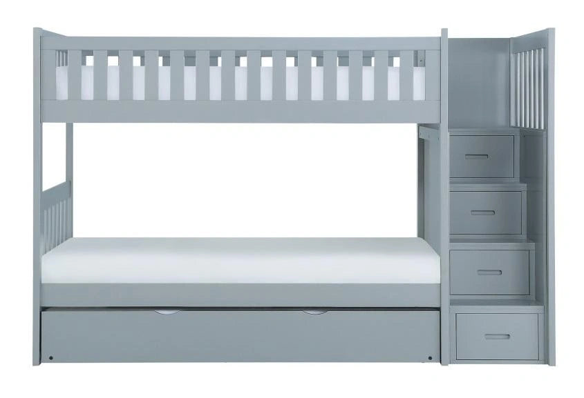 Orion Bunk Bed w/ Reversible Step Storage and Twin Trundle in Gray B2063SB-1*R